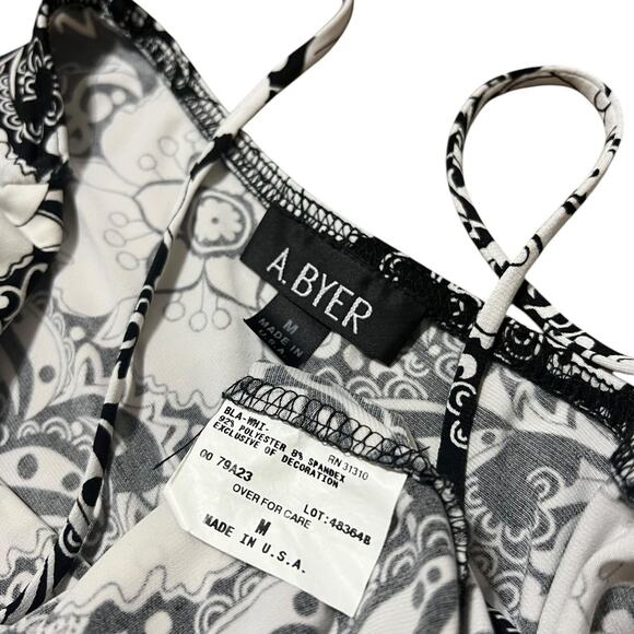 VTG Y2K A Byer White & Black Floral Ruffle Layered Asymmetrical Hem Cami Top M/S - Picture 7 of 7